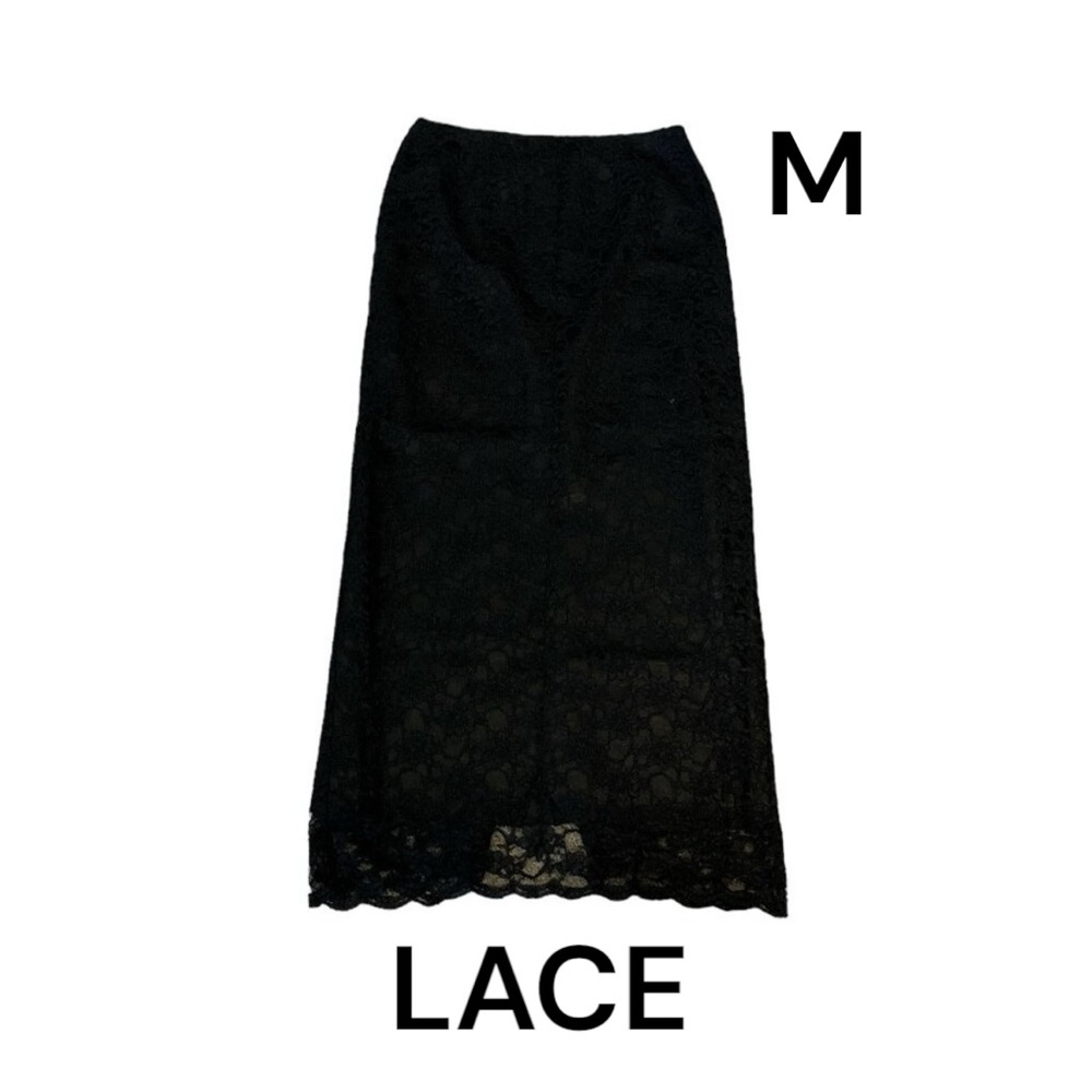 LACE Long Black Maxi Skirt Lined 17" Back Slit Waist 15" Estimate Size M